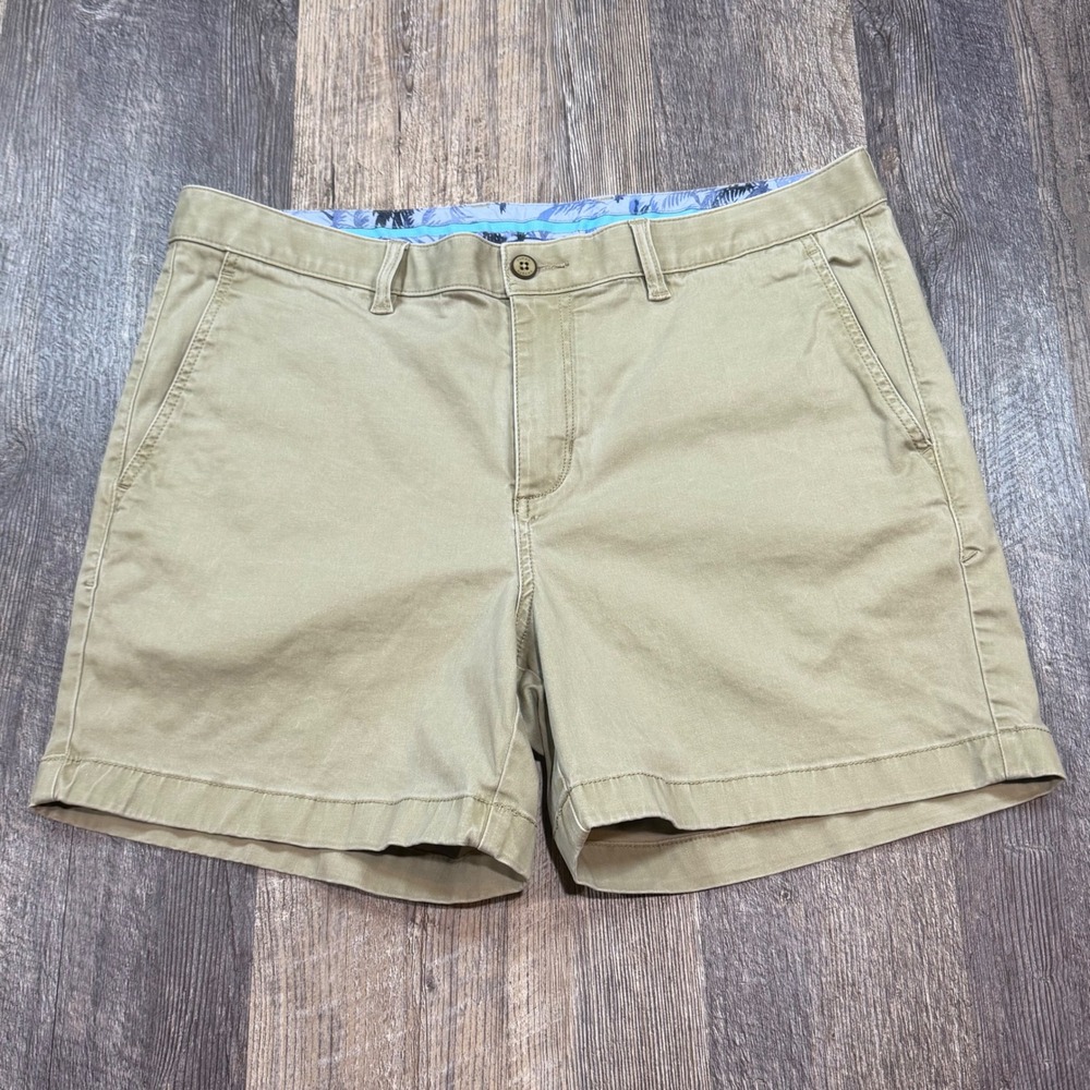 Tommy Bahama Chino Shorts Mens 36 Khaki Tan Cotton Tencel Stretch Flat Front